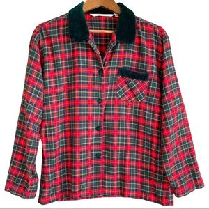 Vintage Victoria’s Secret Country Plaid Flannel PJ Top Womens Sz M Velour Collar